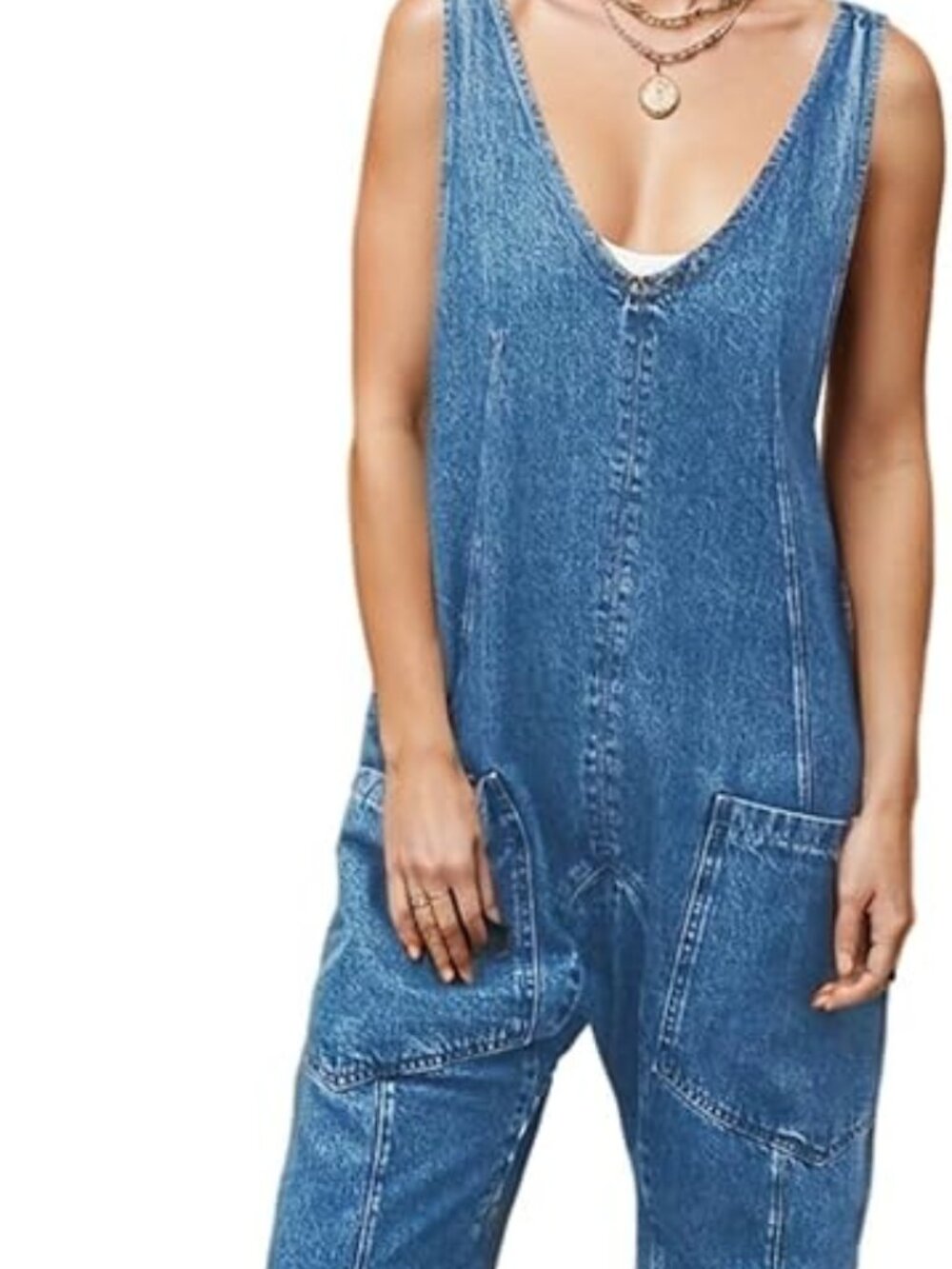 High Roller Pull Strap Iconic Light Blue Jumpsuit - Picture 4 of 8
